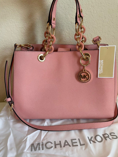 Michael Kors Cynthia Satchel Medium Handbag Pale Pink Shoulder Bag Purse New