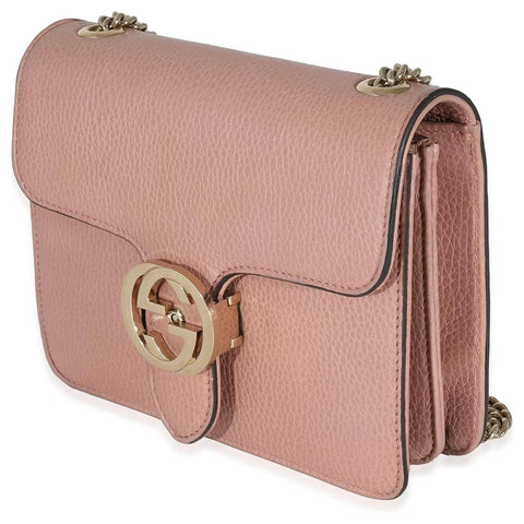 Gucci Soft Pink Dollar Calfskin Interlocking G Leather Shoulder Bag Handbag Italy NEW