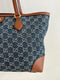 GUCCI Ophidia GG Jacquard Denim Tote Bag Italy Brown Leather Handbag New