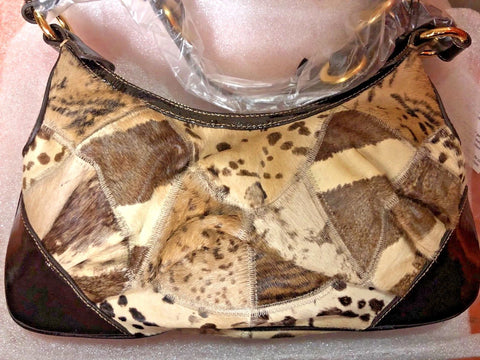 Francesco Biasia Olga Heaven Cuoio Animal Leather Bag Shoulder Handbag Purse NEW