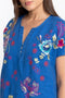 Johnny Was Jessi Button Front Linen Dress Floral Embroidery Flowers Blue New