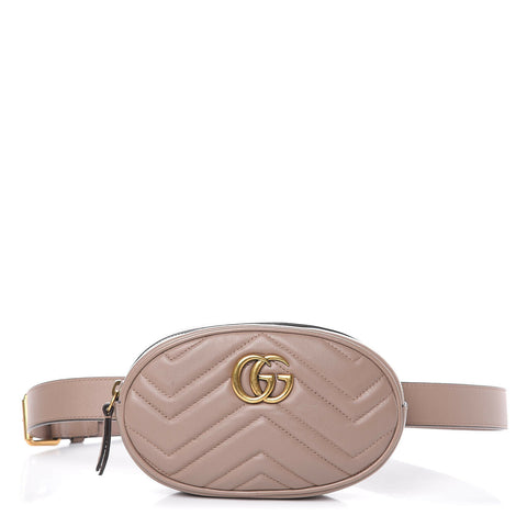 Gucci GG Marmont Belt Bag Matelasse Leather Gold Handbag Chevron Rose Bag New