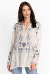 Johnny Was Alessa Tunic Long Sleeves Top Shirt Floral Embroidery Shell White New