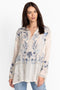 Johnny Was Alessa Tunic Long Sleeves Top Shirt Floral Embroidery Shell White New