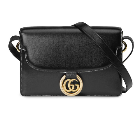 Gucci Black Ring Michel GG Handbag Azalea Calf Leather Gold Bag Italy Purse NEW