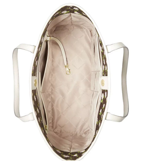 Michael Kors Carter Large Open Tote Bag Floral Magnetic Handbag Cream Brown NEW
