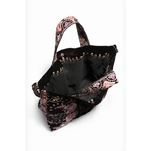 Johnny Was Joanna Velvet Embroidery Flowers Black Shoulder Tote Bag Handbag NEW