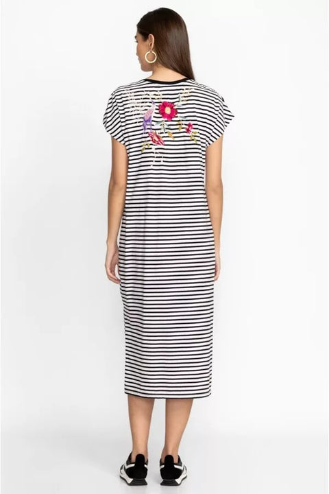 Johnny Was Osaka Relaxed Knit Dress Cotton Special Embroidery Pink Floral Black New