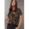 Johnny Was Janie Favorite Jenny Love Short Crew Floral Tee Shirt Black Top NEW