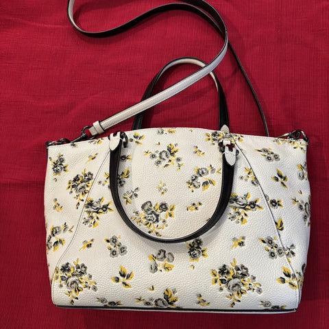 Coach Prairie Satchel Floral Print Leather Bag Chalk White Handbag Purse NEW