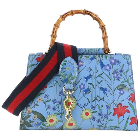 Gucci Nymphae Azure Shanghai Blue Large Floral Zip Wallet Purse Italy Bag NEW