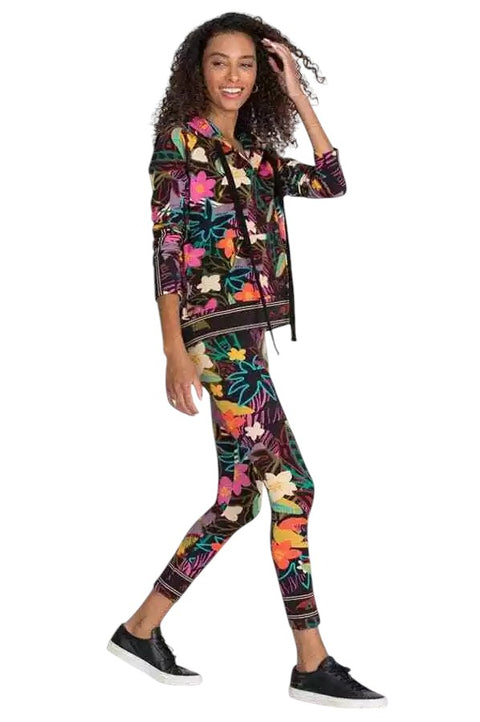 Johnny Was Wild Pullover Hoodie Sweatshirt Cotton Floral Shirt Top Pink Black NEW
