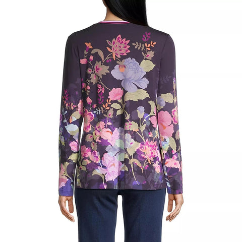 Johnny Was Janie Favorite Valeria Long Floral Special Tee Purple Top Shirt NEW