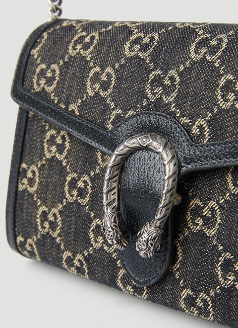 Gucci Dionysus GG Mini Shoulder Bag Cotton Black Denim Handbag Purse Italy NEW