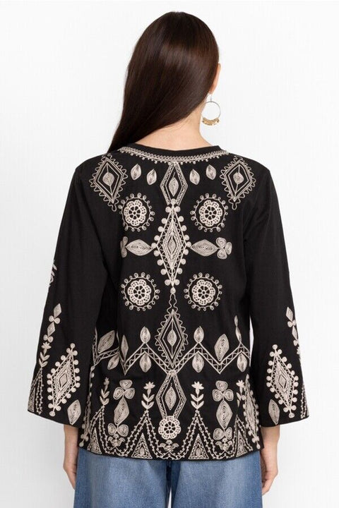 Johnny Was Liona Velvet Kimono Sleeve Dress Flowers Embroidery Black Floral NEW