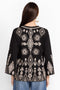 Johnny Was Liona Velvet Kimono Sleeve Dress Flowers Embroidery Black Floral New