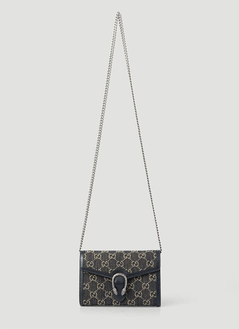 Gucci Dionysus GG Mini Shoulder Bag Cotton Black Denim Handbag Purse Italy NEW