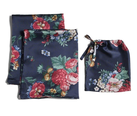 Johnny Was Decklyn Pillow Case Silk Flower Zipper Navy Blue Pink Home 2 pc NEW