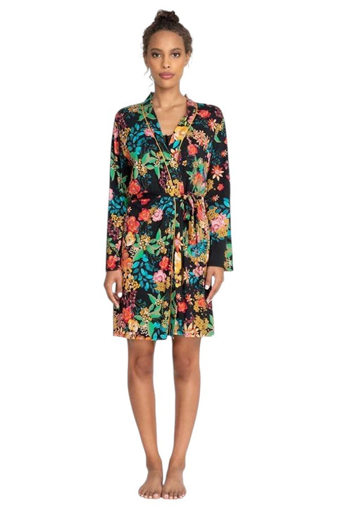 Johnny Was Camella Robe Lingerie Black Flower Home Lounge Floral Sleep Robe NEW