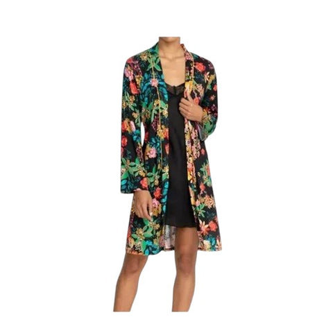 Johnny Was Camella Robe Lingerie Black Flower Home Lounge Floral Sleep Robe NEW