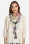 Johnny Was Kopari Flowers Silk Scarf Large Floral Pink White Grey Tassels Scarves NEW