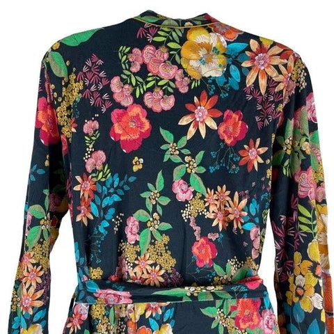 Johnny Was Camella Robe Lingerie Black Flower Home Lounge Floral Sleep Robe NEW