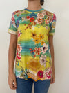 Johnny Was Tie Dye Favorite Short Sleeve Crew Neck Tee Floral Shirt Flowers New