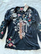 Johnny Was Ellia Black Puff Sleeve Shirt Blouse Floral Bird Long Cotton Embroidery Top NEW