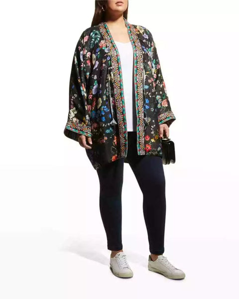 Johnny Was Parrot Talullah Jacket Reversible BLACK KIMONO SILK New