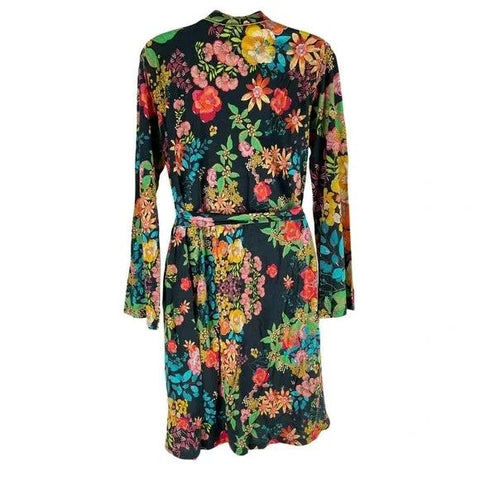 Johnny Was Camella Robe Lingerie Black Flower Home Lounge Floral Sleep Robe NEW
