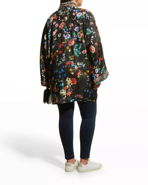 Johnny Was Parrot Talullah Jacket Reversible BLACK KIMONO SILK New