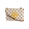 Tory Burch Perry Bombe Double Zip Reversible Bag Leather Flower Cream Brown Handbag Purse NEW