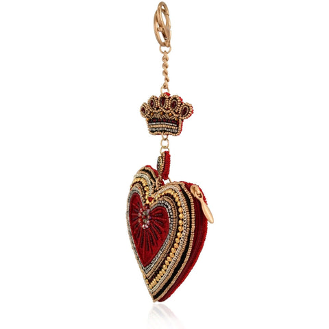 Mary Frances High Court Coin Purse Mini Beaded Zip Heart Red Gold Love Bag NEW