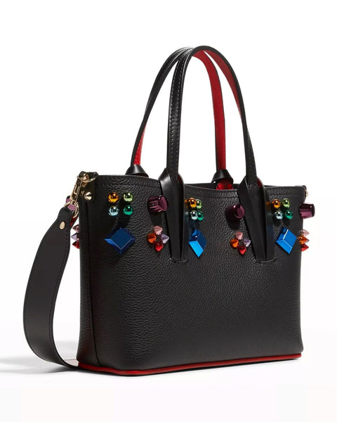 Christian Louboutin Cabata Mini Spike Leather Tote Bag Black Red Handbag NEW