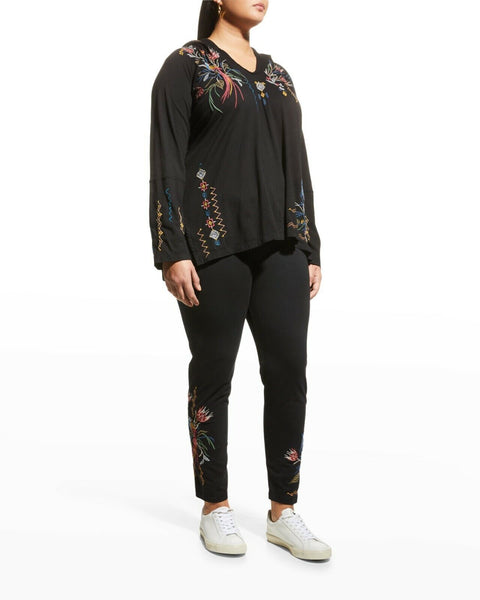 Johnny Was Watipaso Beach Raw Embroidered Cotton Hoodie Top Black Plus Size NEW