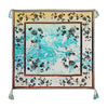 Johnny Was Emillia Silk Scarf Blue Flowers Square Large Beige Scarves Floral Tassels NEW