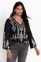 Johnny Was Liona Velvet Kimono Sleeve Dress Flowers Embroidery Black Floral New