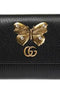 Gucci Black Butterfy Gold Marmont GG Foldover Snap Wallet Italy Box Leather NEW