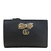 Gucci Gold GG Foldover Snap Credit Card Bow Wallet Italy Leather Black New