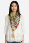 Johnny Was Millano Silk Scarf Flower Green Pink Square Large Stripe Tassel NEW