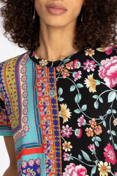 Johnny Was Lookout Favorite Swing Tee Shirt Crew Neck Blouse Floral Black Top NEW