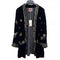 Johnny Was Aruna Velvet Smoking Jacket Embroidered Gold Sun Kimono Black NEW