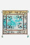 Johnny Was Emillia Silk Scarf Blue Flowers Square Large Beige Scarves Floral Tassels NEW