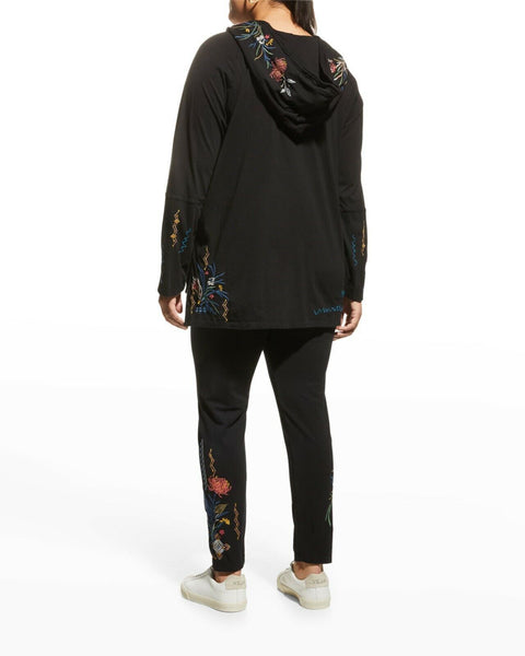 Johnny Was Watipaso Beach Raw Embroidered Cotton Hoodie Top Black Plus Size NEW