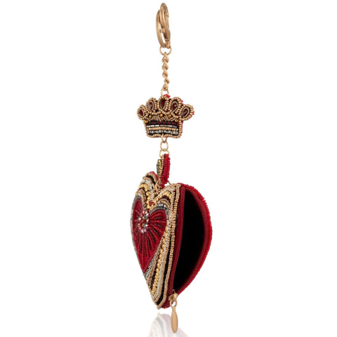 Mary Frances High Court Coin Purse Mini Beaded Zip Heart Red Gold Love Bag NEW