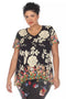 Johnny Was Redland Favorite Short Sleeve Floral V Neck Swing Tee Special Shirt Black New