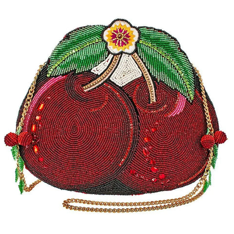 Mary Frances Wild Cherry Fruit Spring Beaded Handbag Bag Cherries Purse Red NEW