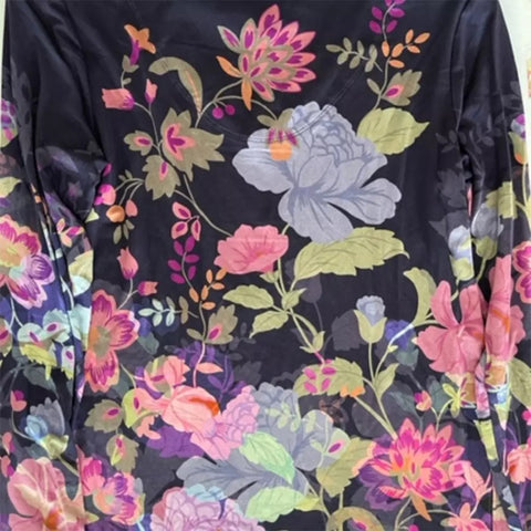 Johnny Was Janie Favorite Valeria Long Floral Special Tee Purple Top Shirt NEW
