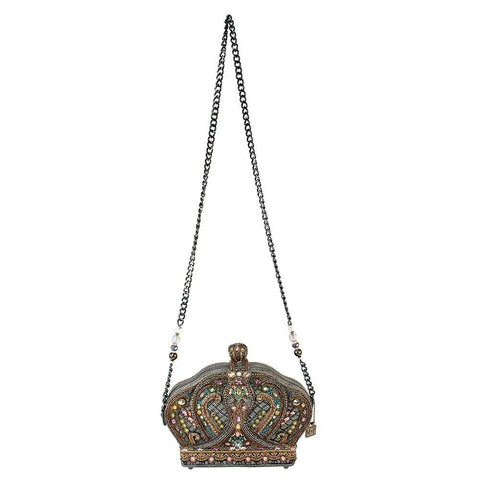 Mary Frances Royal Treatment Crossbody Crown Handbag Beaded Silver Gray Bag New