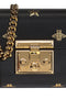 Gucci Black Bee Gold Star Padlock Italy Top Handle Small Leather Handbag Bag New